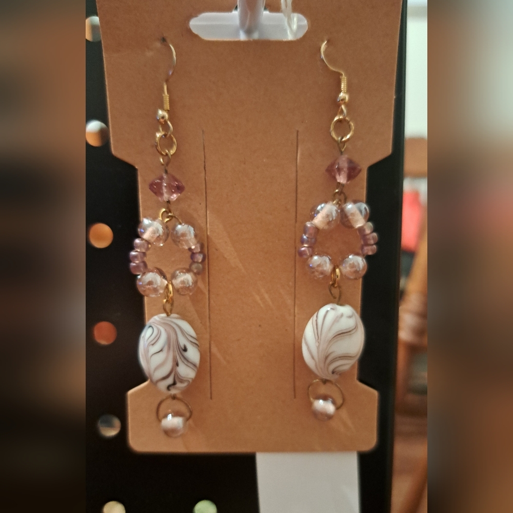 White and pinkish beaded earrings